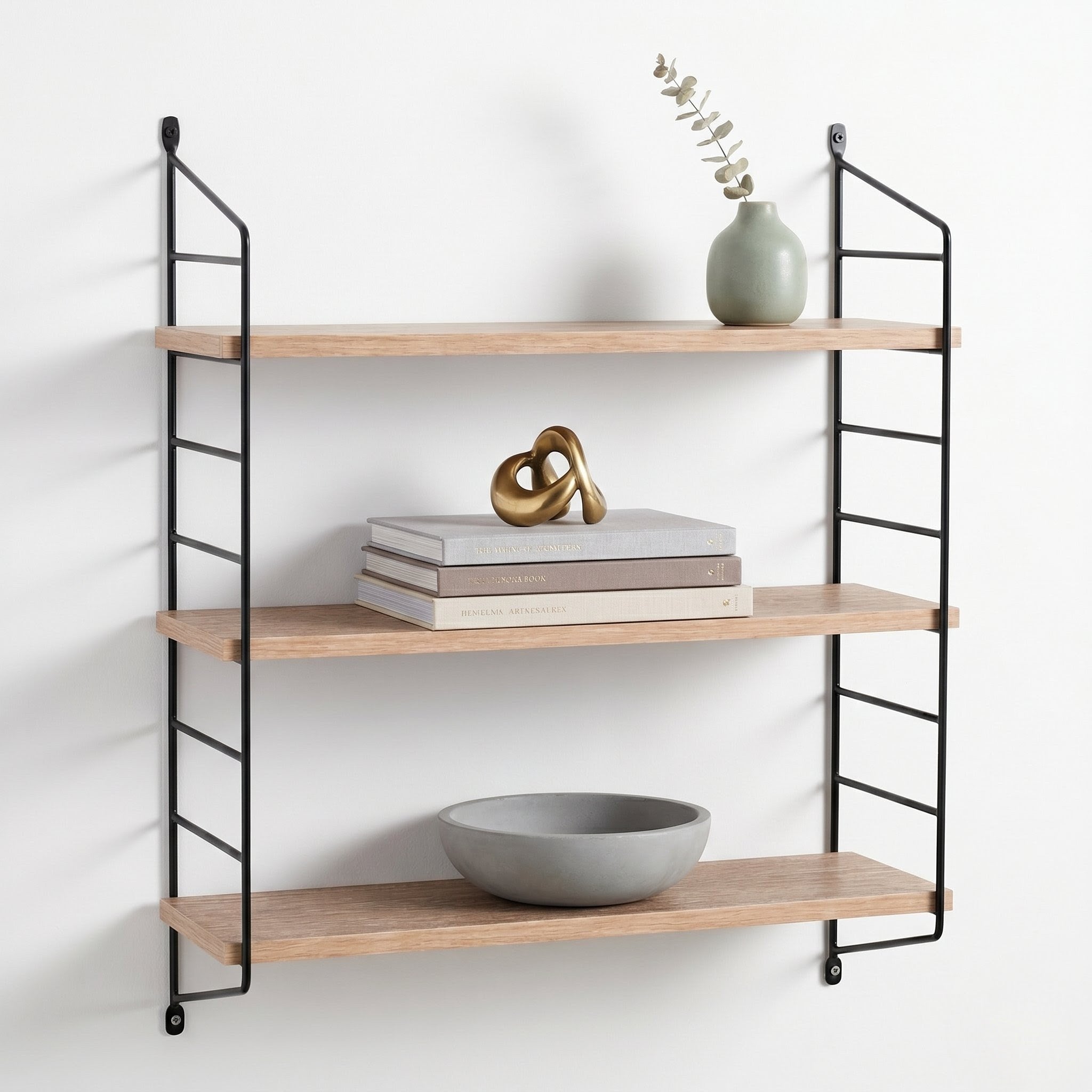 Zynix 3-Tier Wall Shelf | Modern Wood & Metal Design