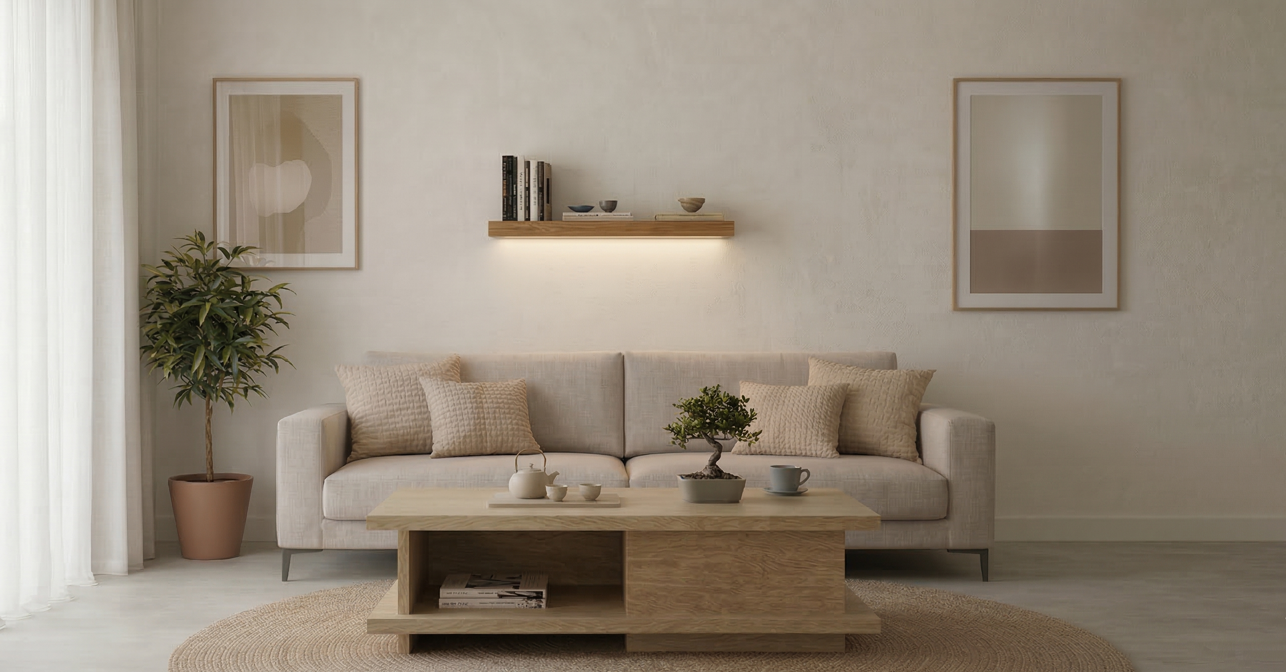 Zynix Floating Wall Shelf 60cm – LED Light, Yellow Oak