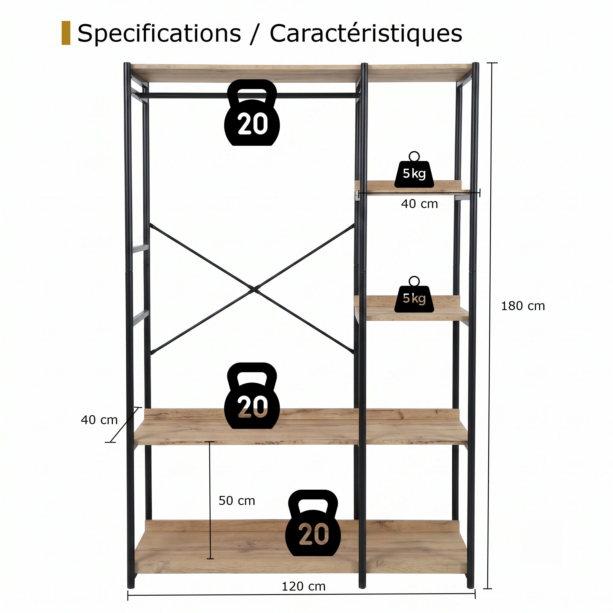 Zynix Light Oak Garment Rack with 4 Shelves