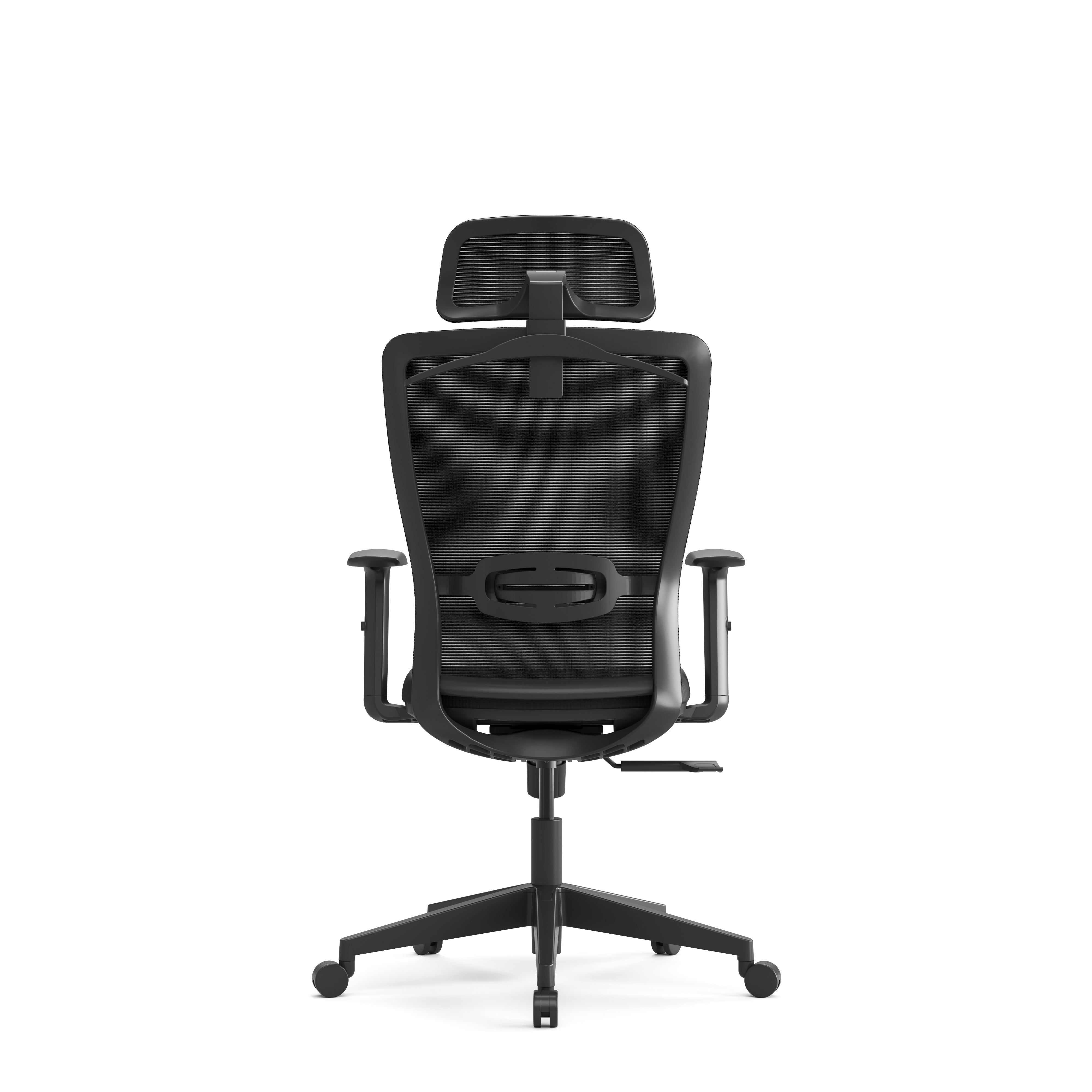 Black office chair with headrest on a white background
