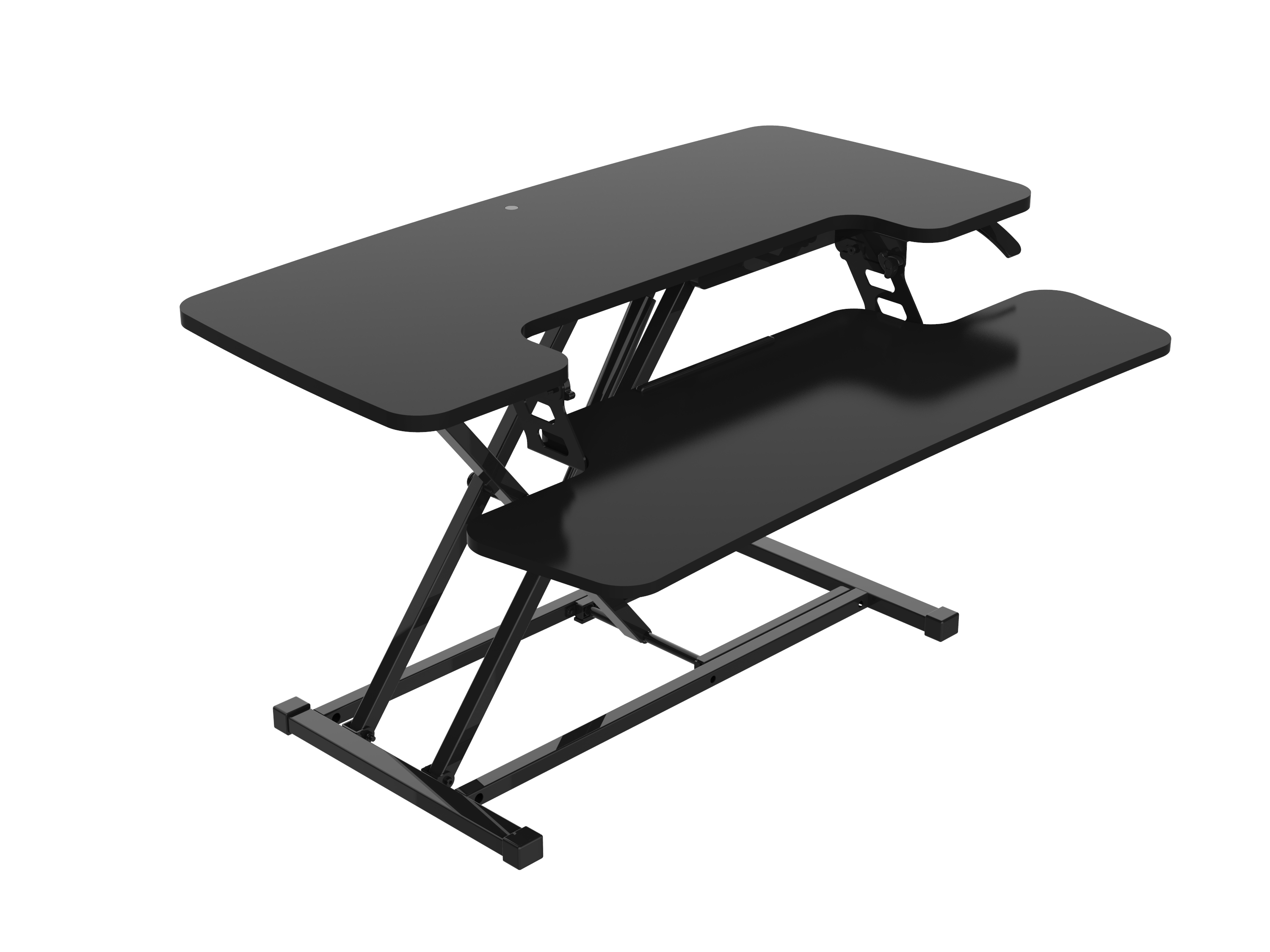 Black adjustable standing desk on a white background