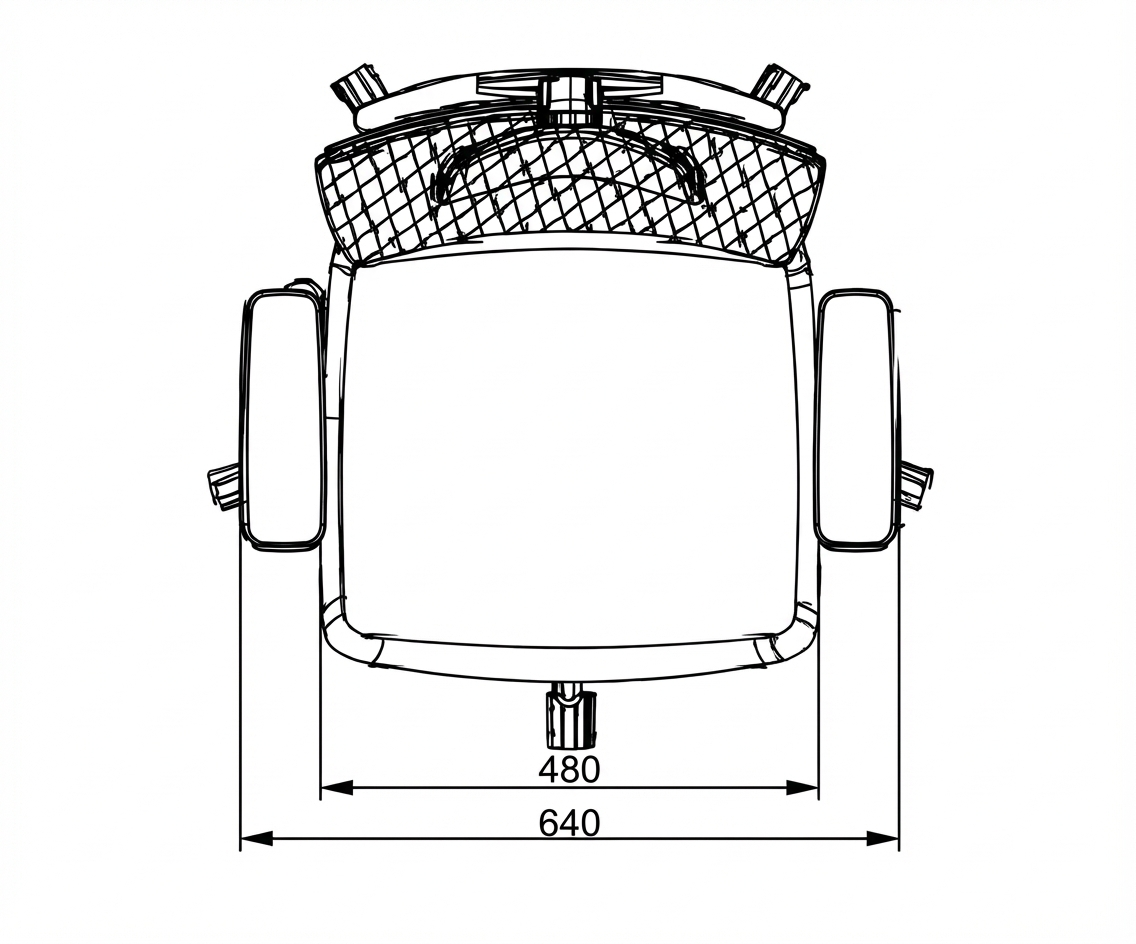 Top-down line drawing of a cylindrical object with dimensions labeled
