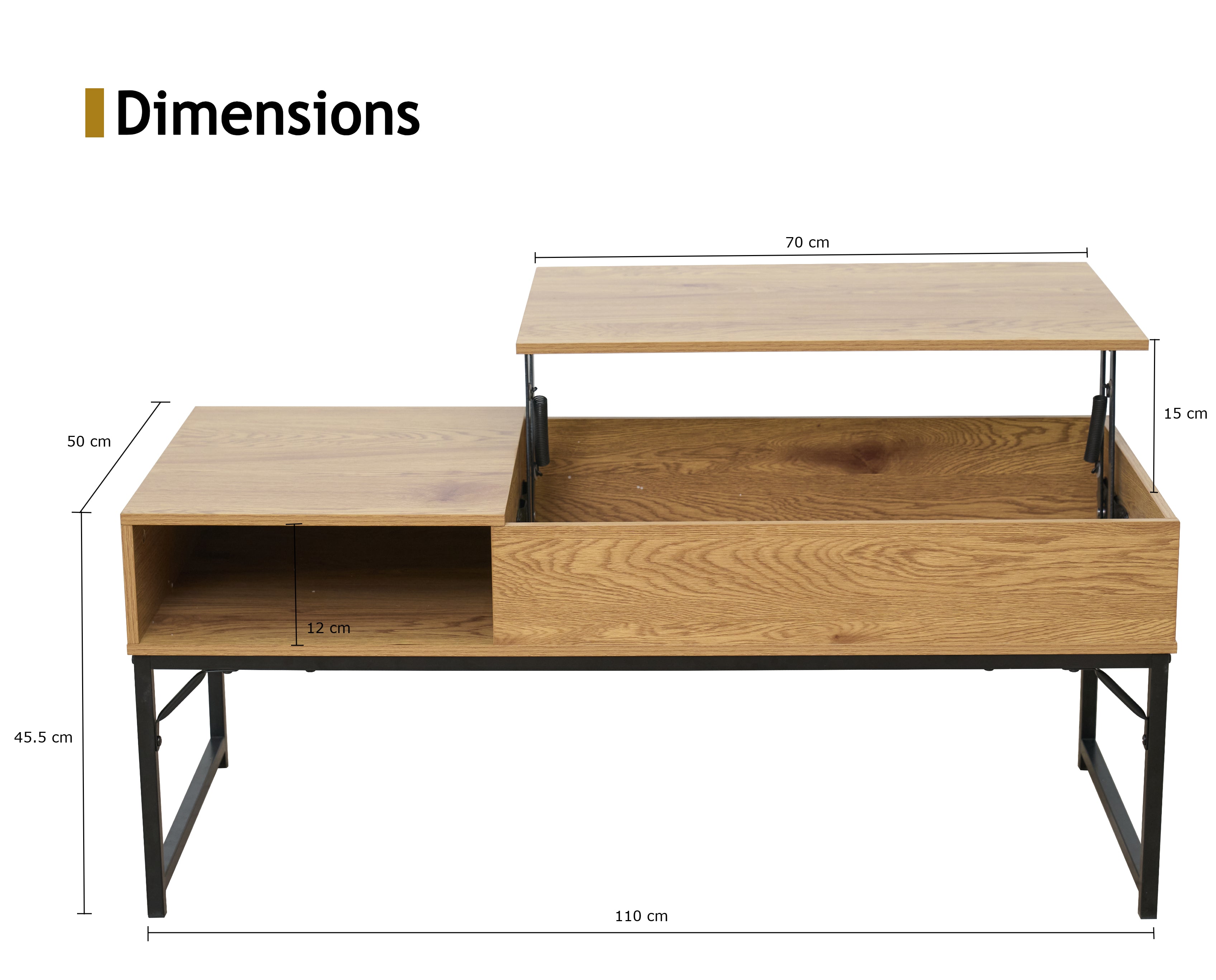 Light Oak Lift-Top Coffee Table with Hidden Storage Shelf