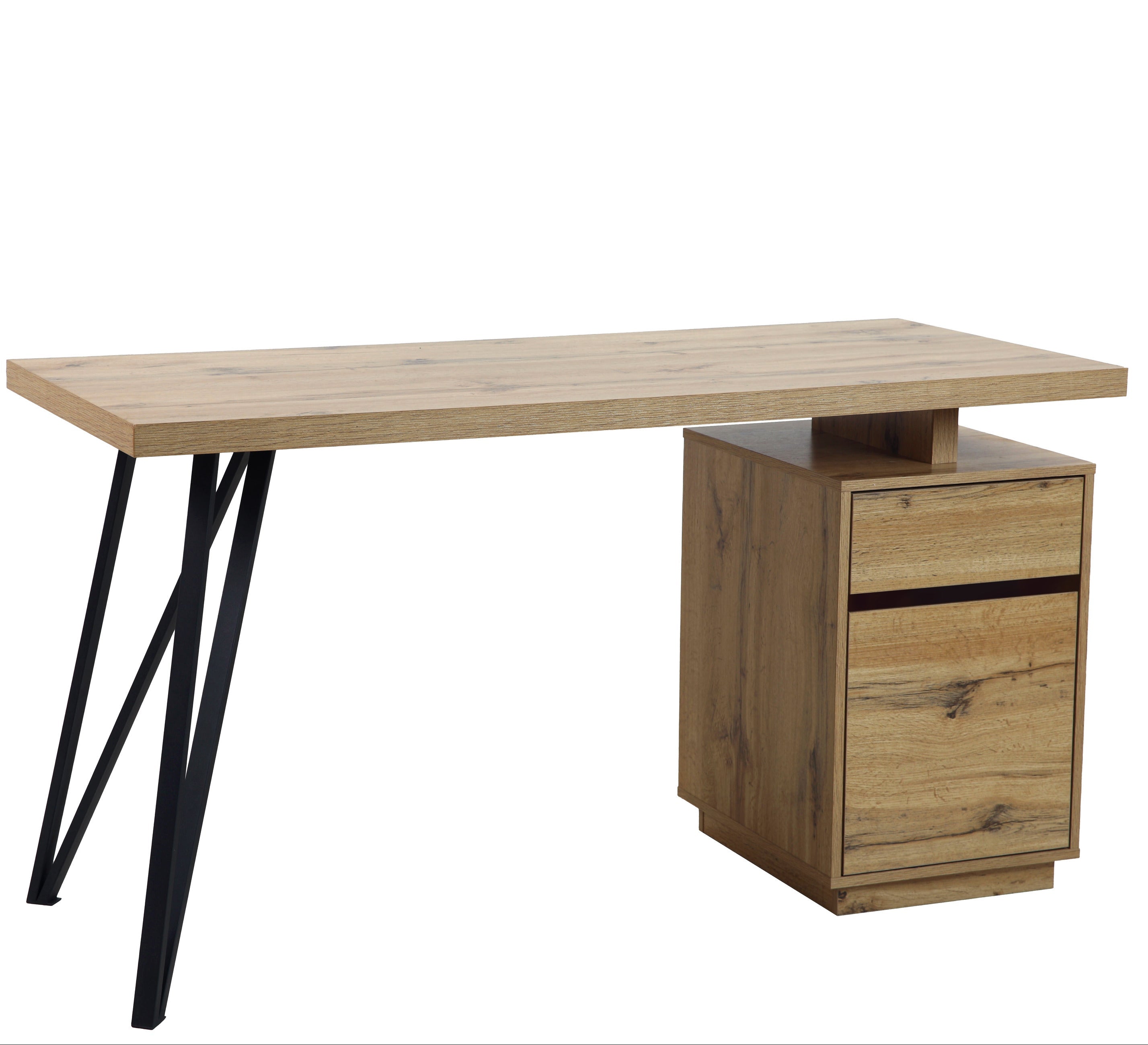 Zynix Oak Woodgrain Computer Desk with 2-Drawer Cabinet