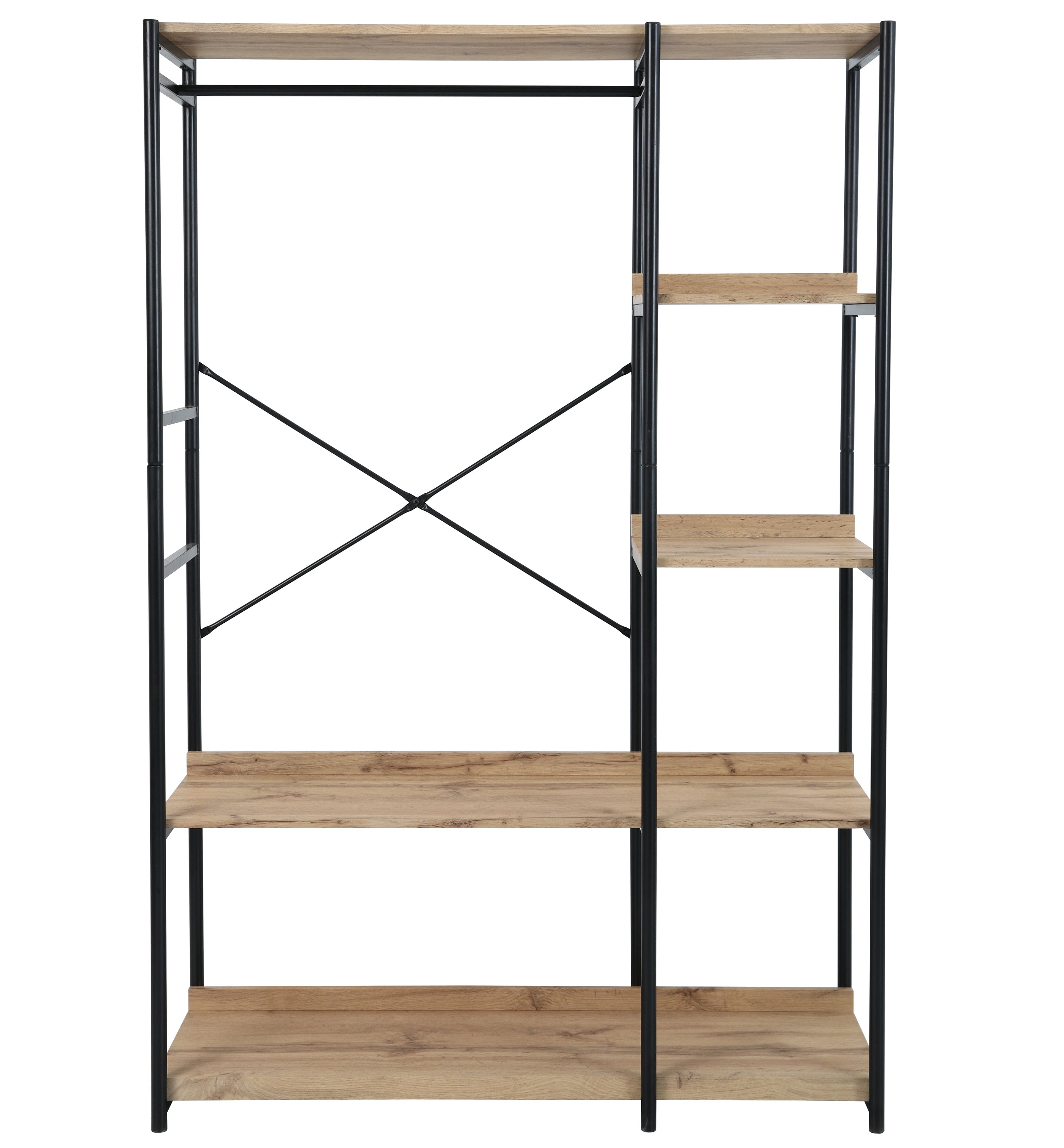 Zynix Light Oak Garment Rack with 4 Shelves