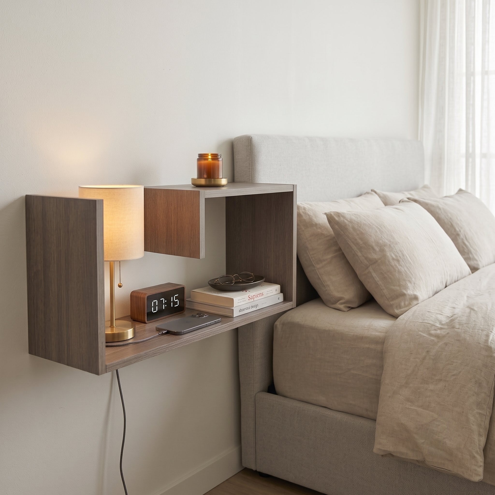 Wall-Mounted Floating Bedside Shelf