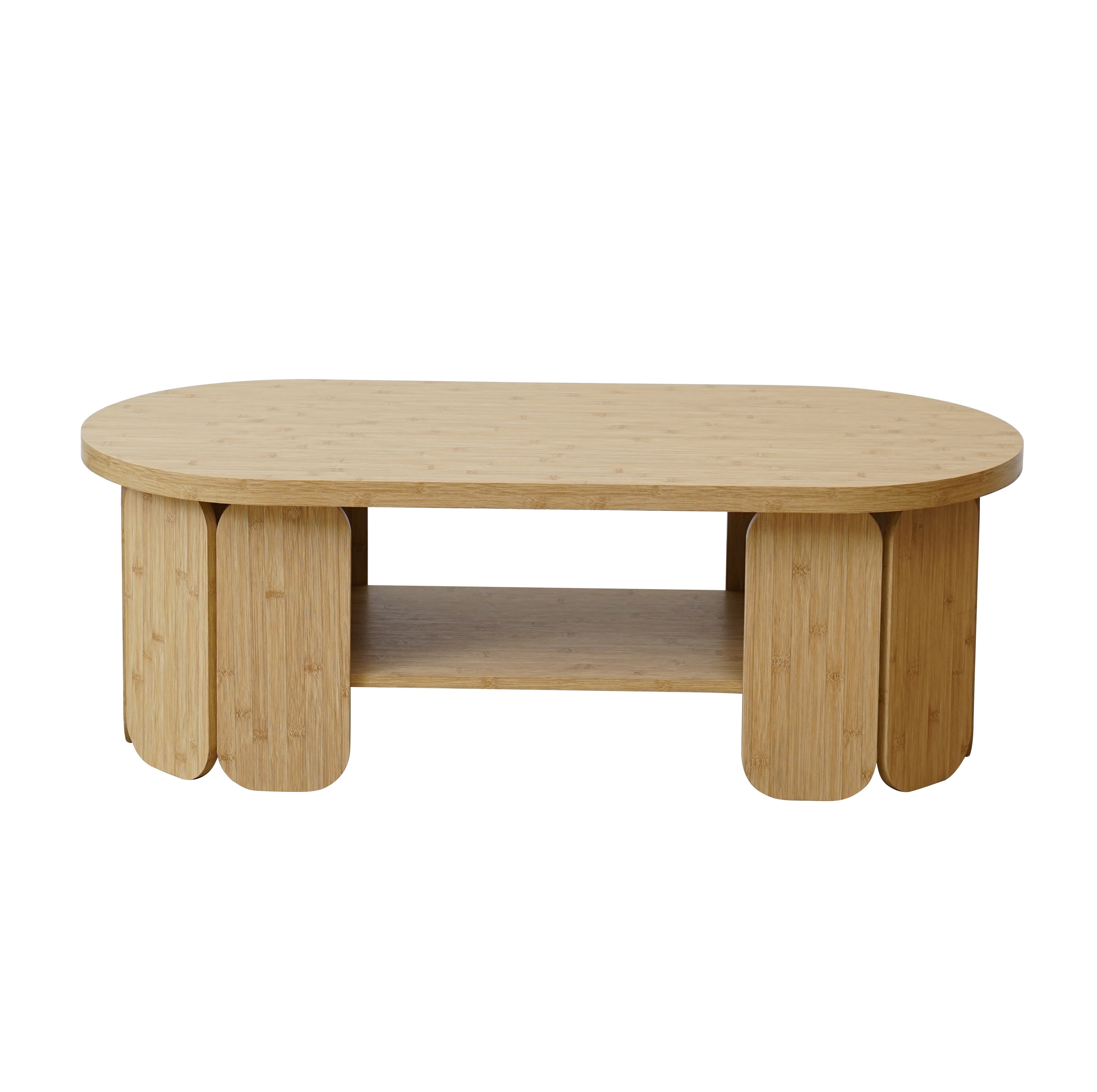 Bamboo Color Oval Coffee Table with Lower Shelf