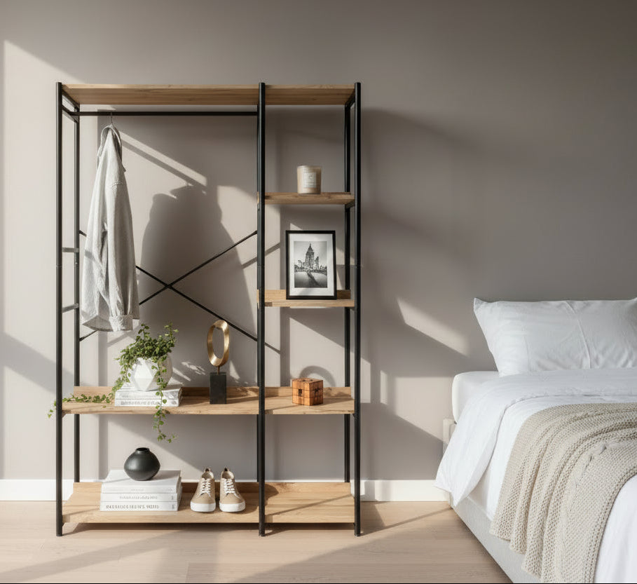 Zynix Light Oak Garment Rack with 4 Shelves