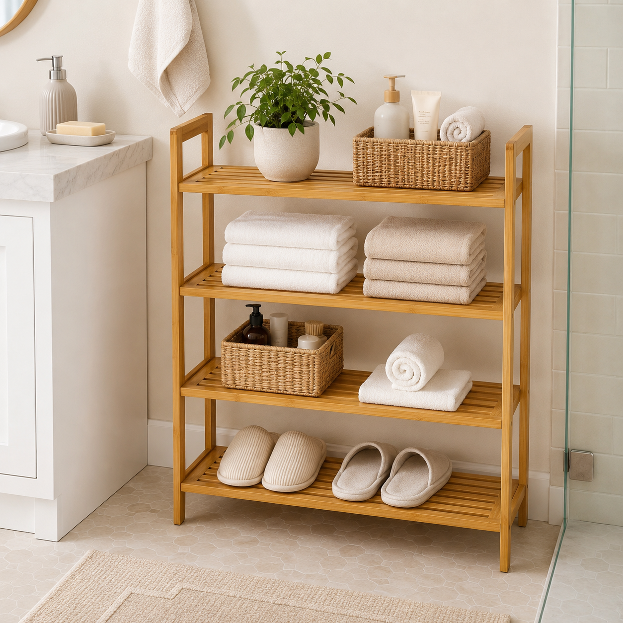 Zynix Natural Bamboo 4-Tier Shoe Rack