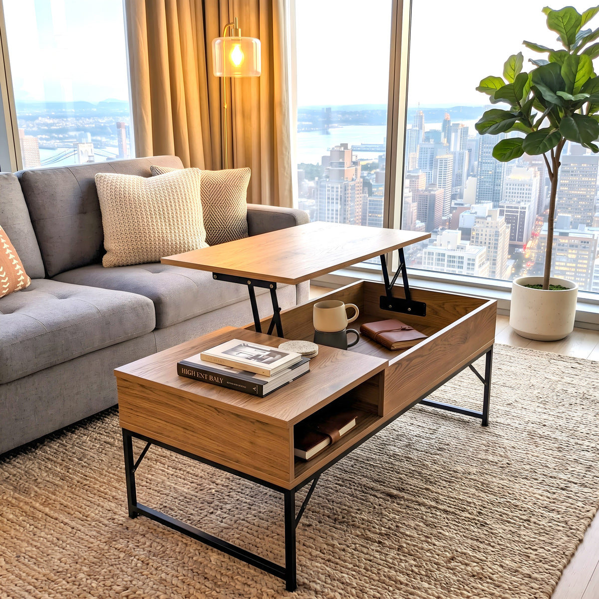 Zynix Lift-Top Coffee Table with Hidden Storage Shelf