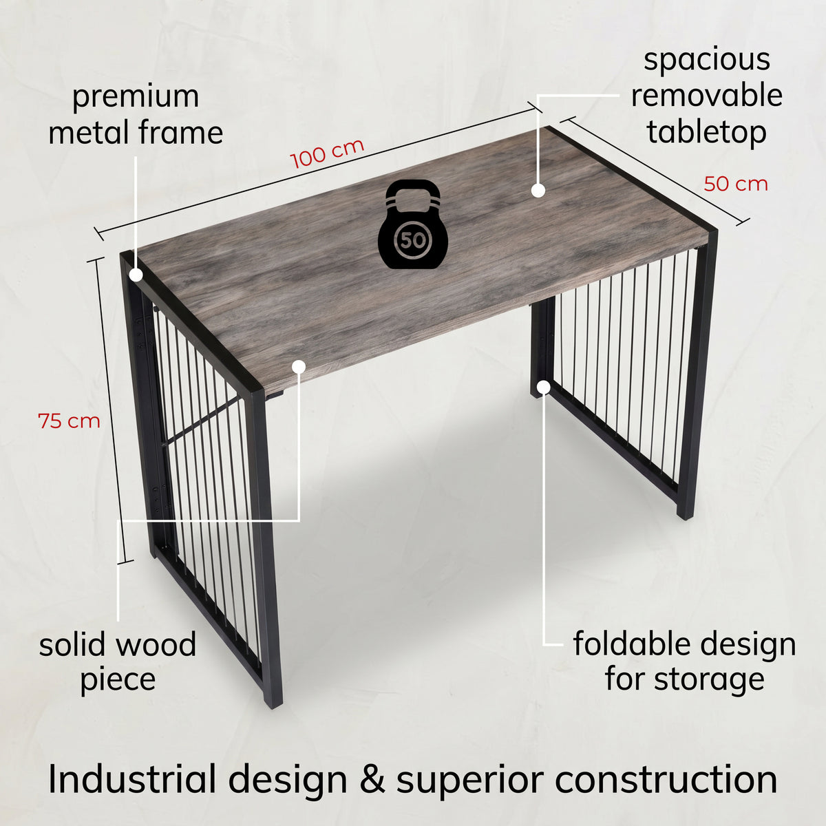 Zynix Folding Desk for Small Spaces, Foldable Home Office & Work Table, Grey Oak