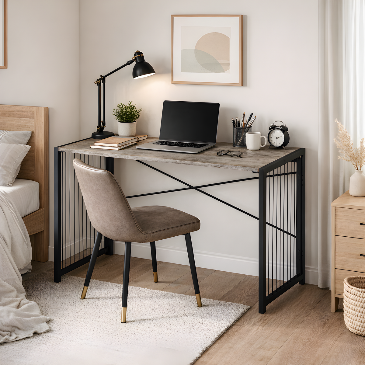 Zynix Folding Desk for Small Spaces, Foldable Home Office & Work Table, Grey Oak