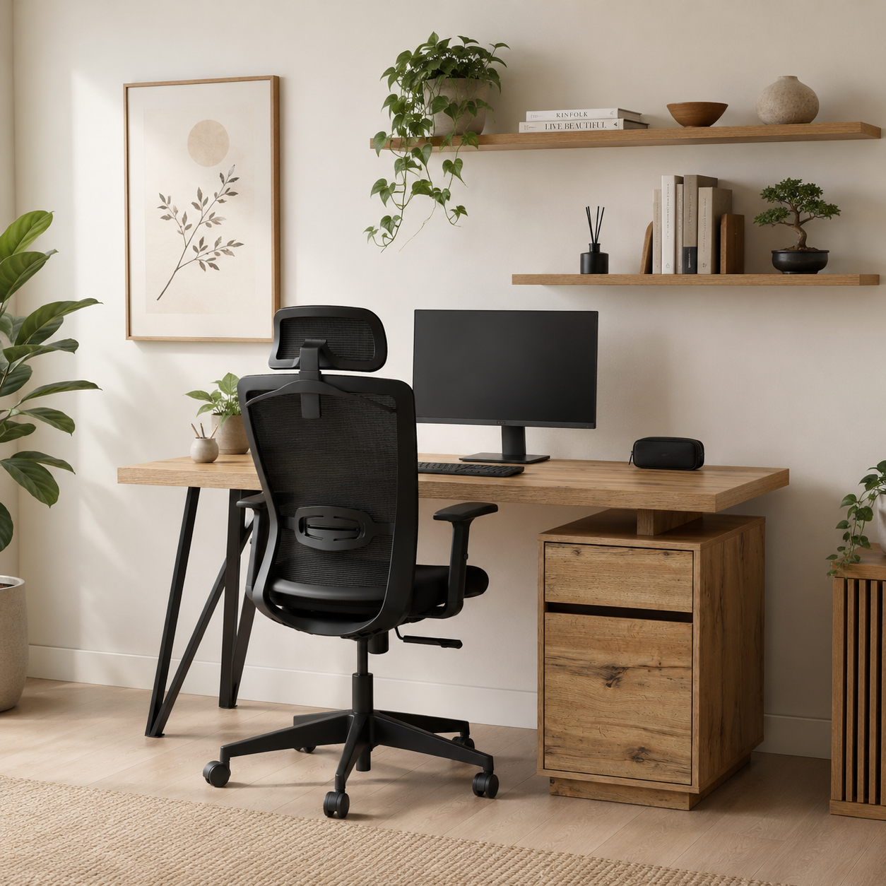 Zynix Oak Woodgrain Computer Desk with 2-Drawer Cabinet