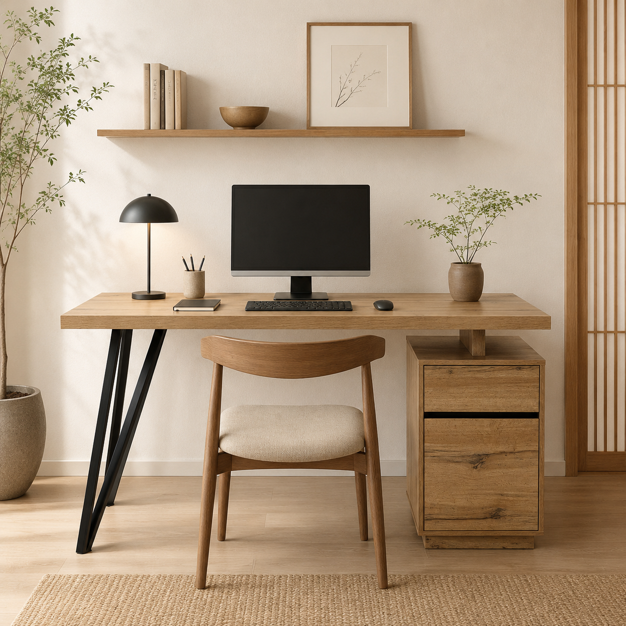 Zynix Oak Woodgrain Computer Desk with 2-Drawer Cabinet