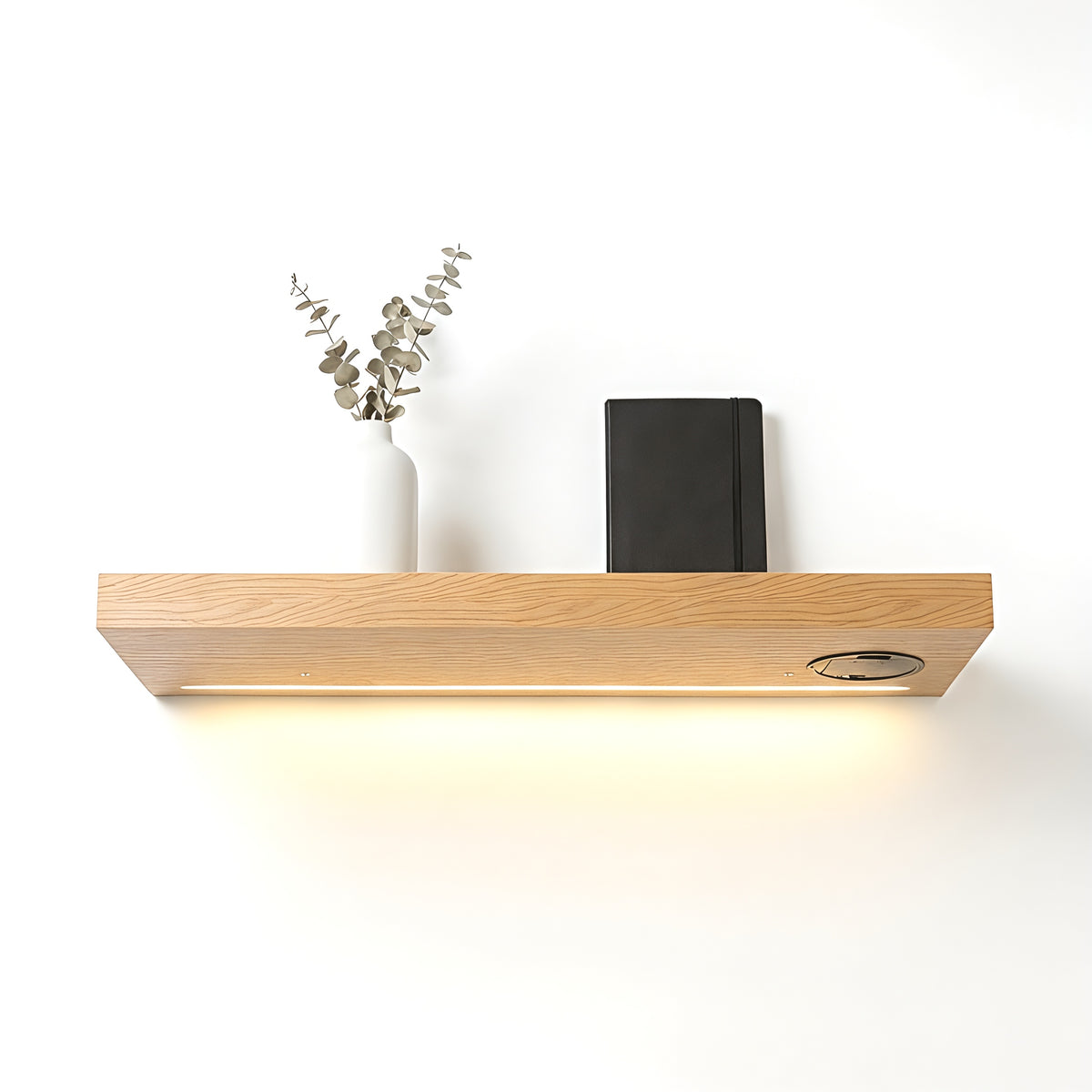 Zynix Floating Wall Shelf 60cm wide, LED Light, Yellow Oak