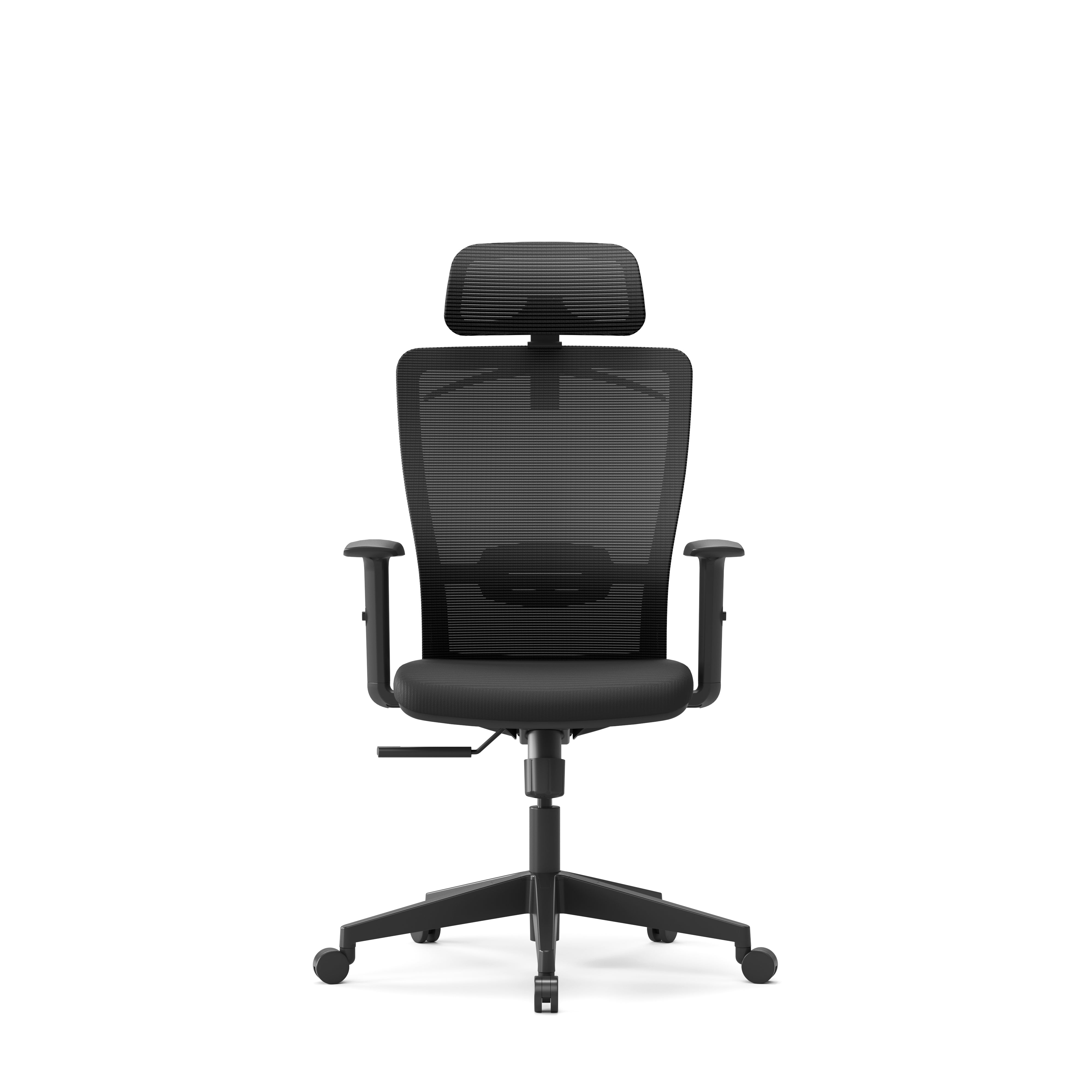 Black office chair with headrest on a white background