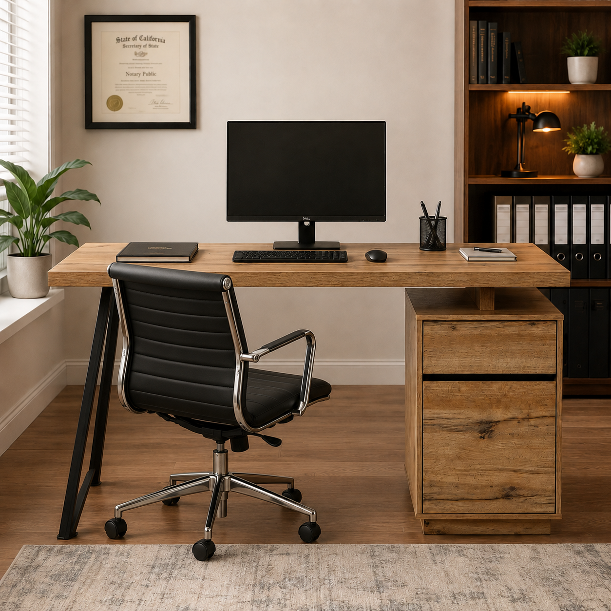 Zynix Oak Woodgrain Computer Desk with 2-Drawer Cabinet