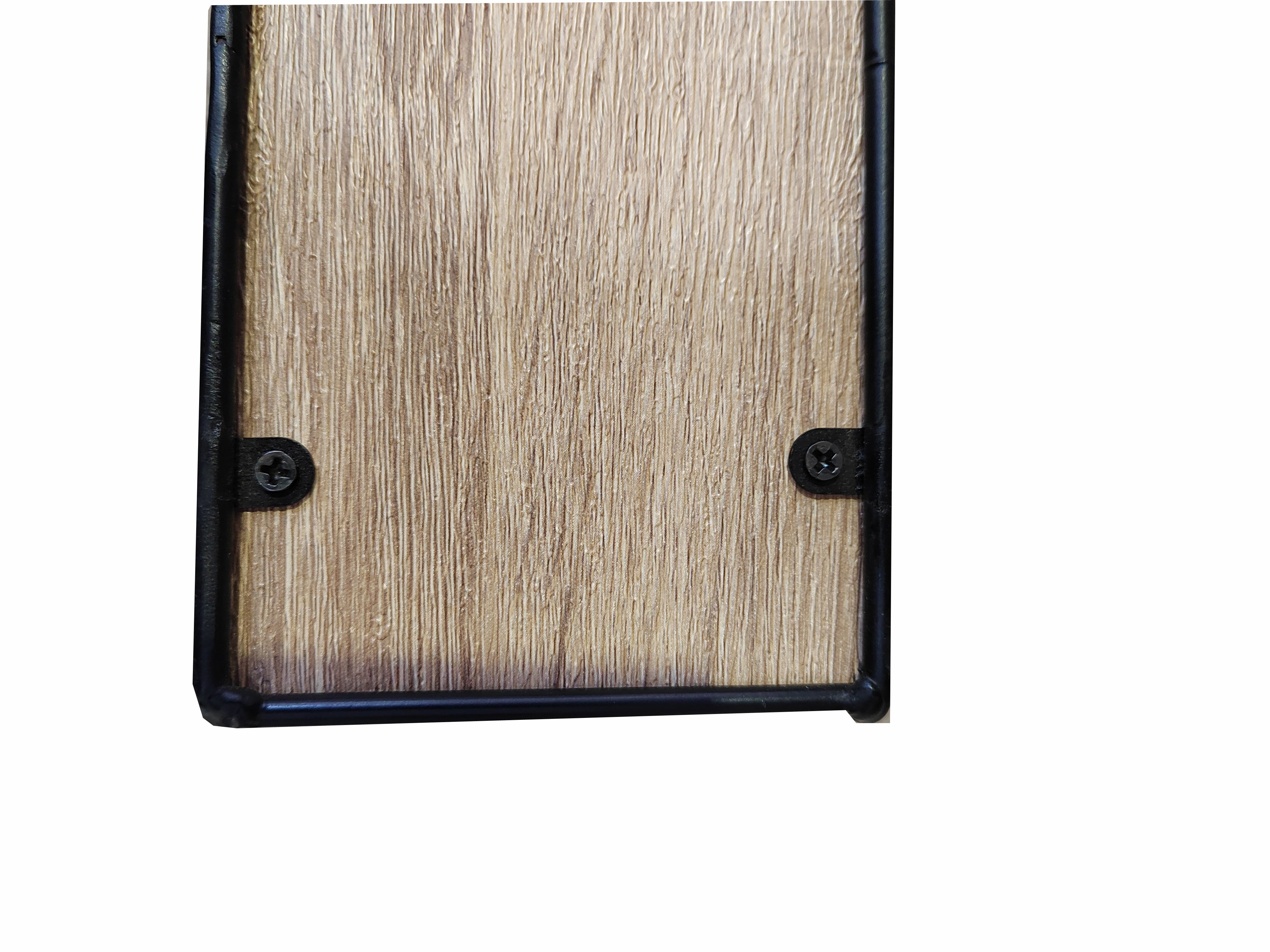 Wooden panel with metal brackets on a white background