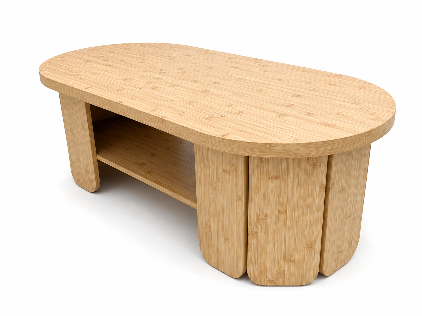 Bamboo Color Oval Coffee Table with Lower Shelf