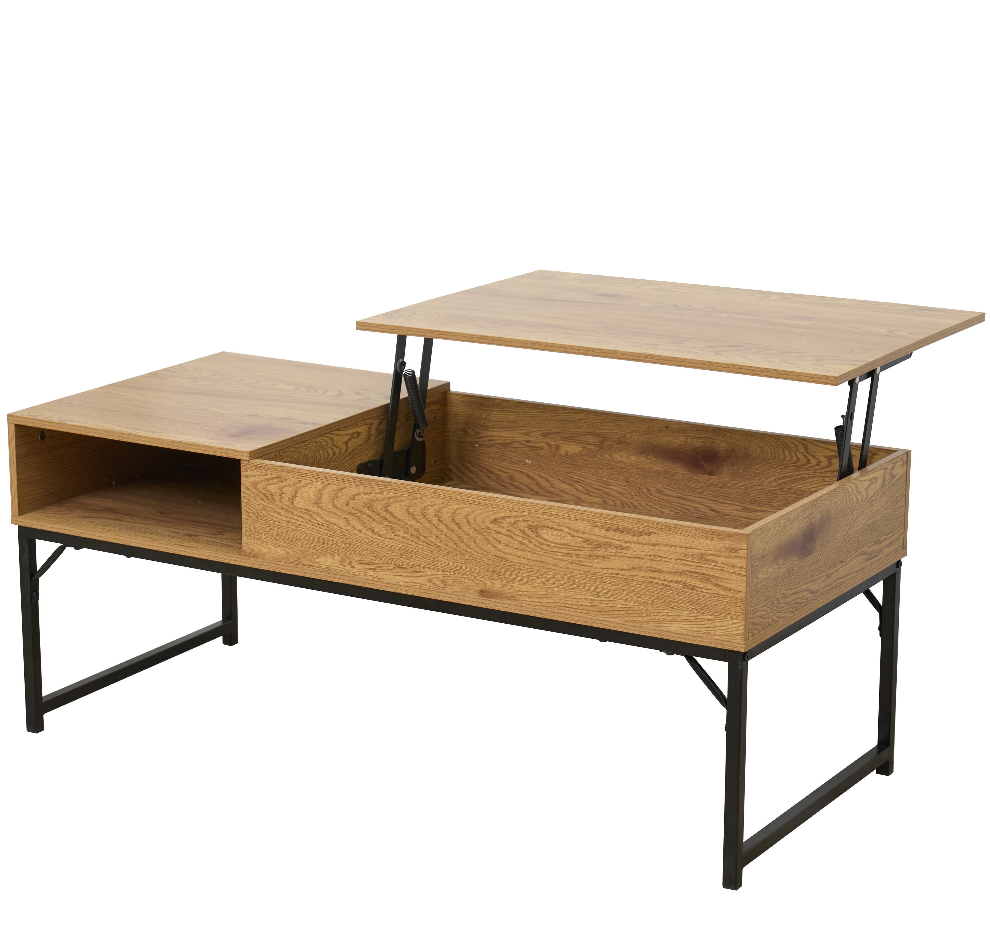 Light Oak Lift-Top Coffee Table with Hidden Storage Shelf