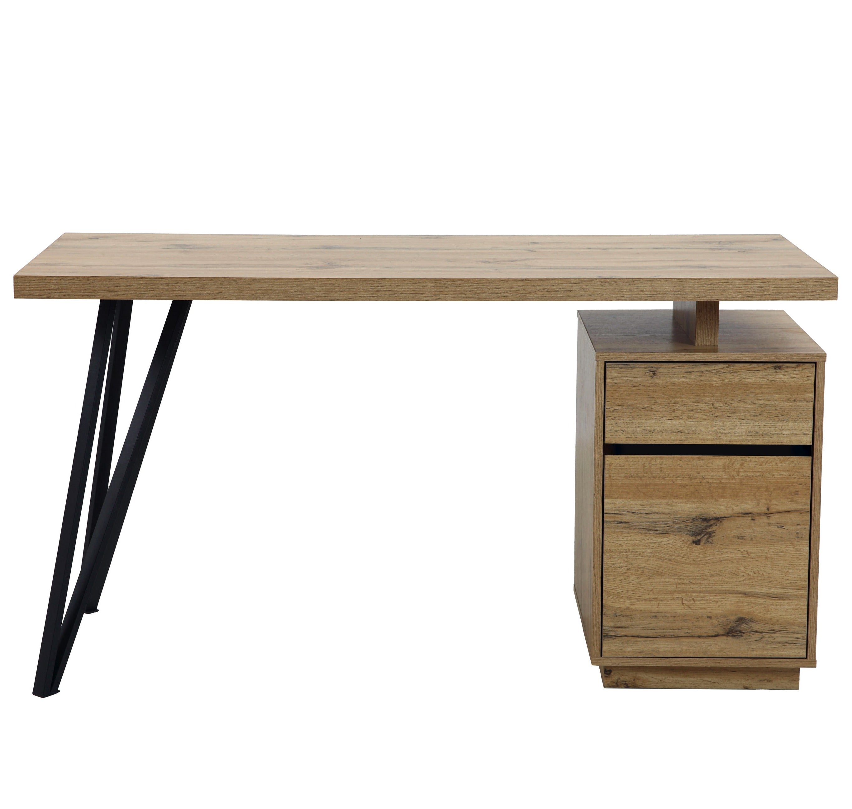 Zynix Oak Woodgrain Computer Desk with 2-Drawer Cabinet