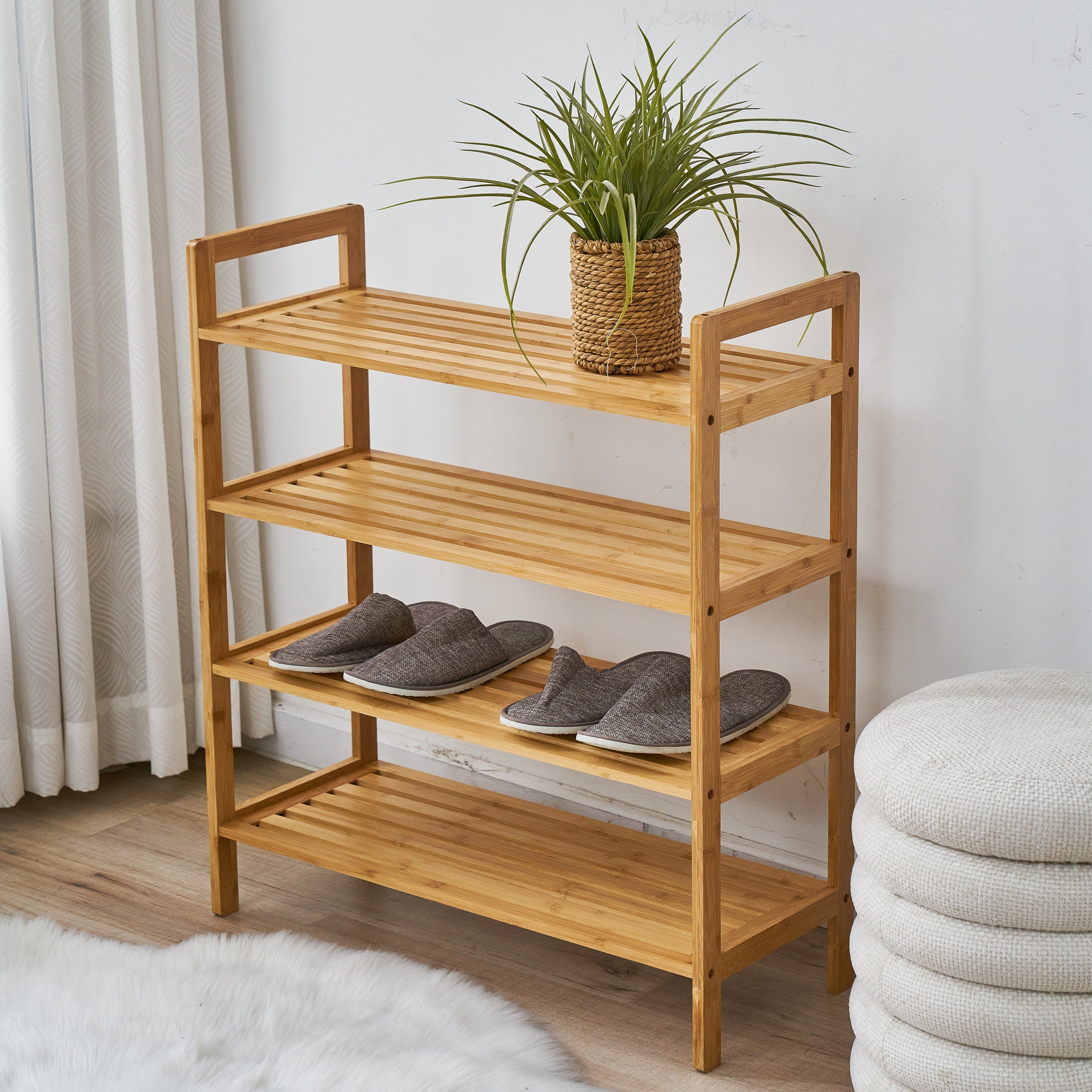 Zynix Natural Bamboo 4-Tier Shoe Rack