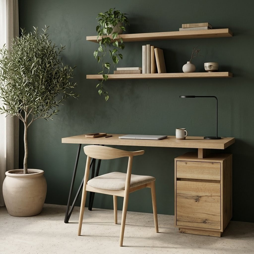 Zynix Oak Woodgrain Computer Desk with 2-Drawer Cabinet