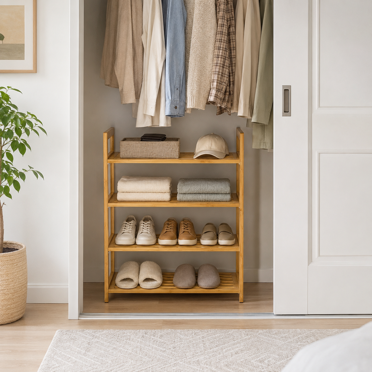 Zynix Natural Bamboo 4-Tier Shoe Rack