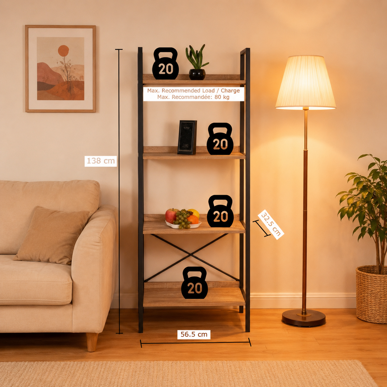 4-Tier Standing Ladder Shelf | Wood & Metal | Zynix